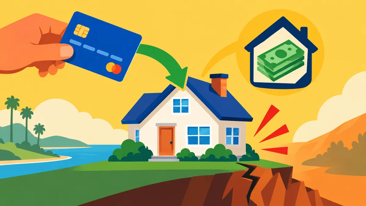 Kin Adds California HELOCs. Paying Off Cards Still Puts Your Home at Risk - original conceptual illustration
