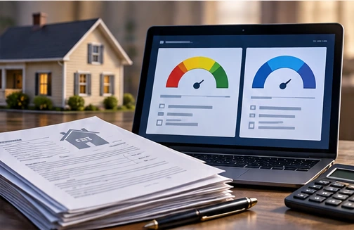 Mortgage Fees Align Across Two Credit Models. That Does Not Eliminate Credit Checks - conceptual editorial illustration