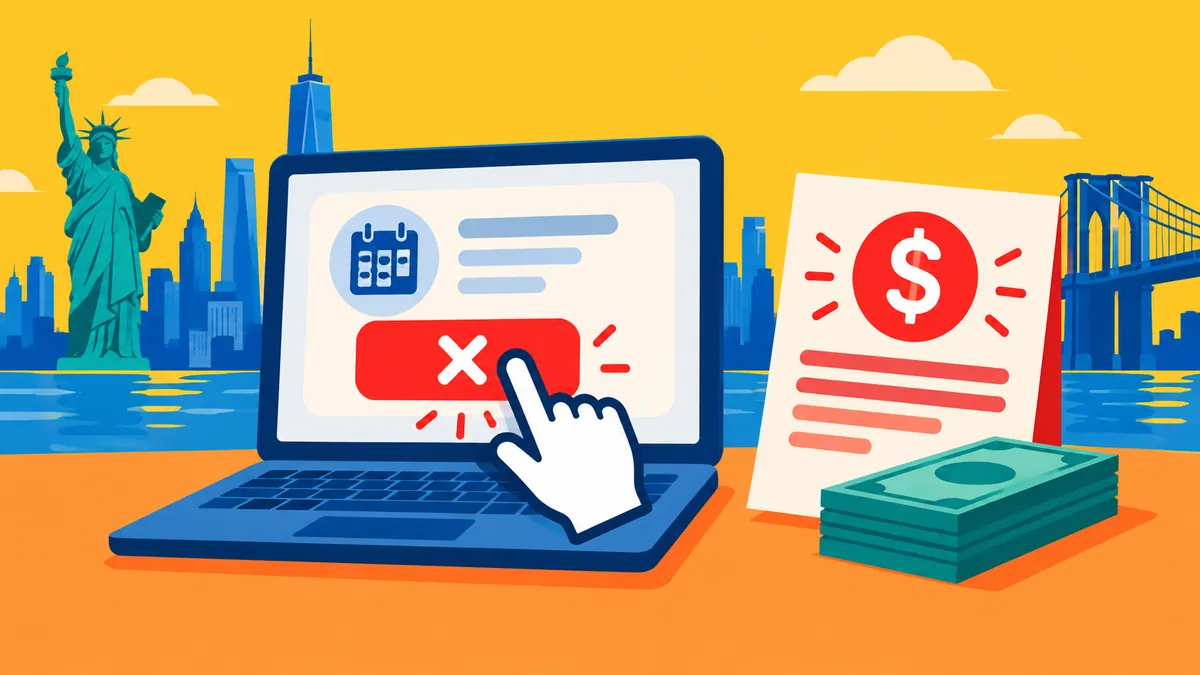 NYC Click-to-Cancel Enforcement Starts. The Fine Is Not Your Automatic Refund - original conceptual illustration