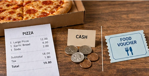 San Francisco Domino’s Fee Settlement Offers Less Cash Than Voucher Value - conceptual editorial illustration